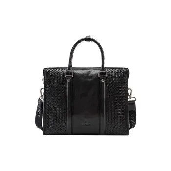 Hush Puppies Top Grain Cow Leather Briefcases Large Size Men's Black