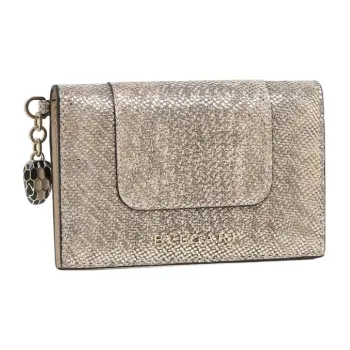 BVLGARI Serpenti Forever Series Water Snake Skin Foldable Card Holder Women's Brown