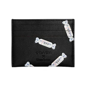 COACH All White Rabbit Collaboration Card Case Cow Leather Card Clip Card Holder Regular Women's Black Monogram