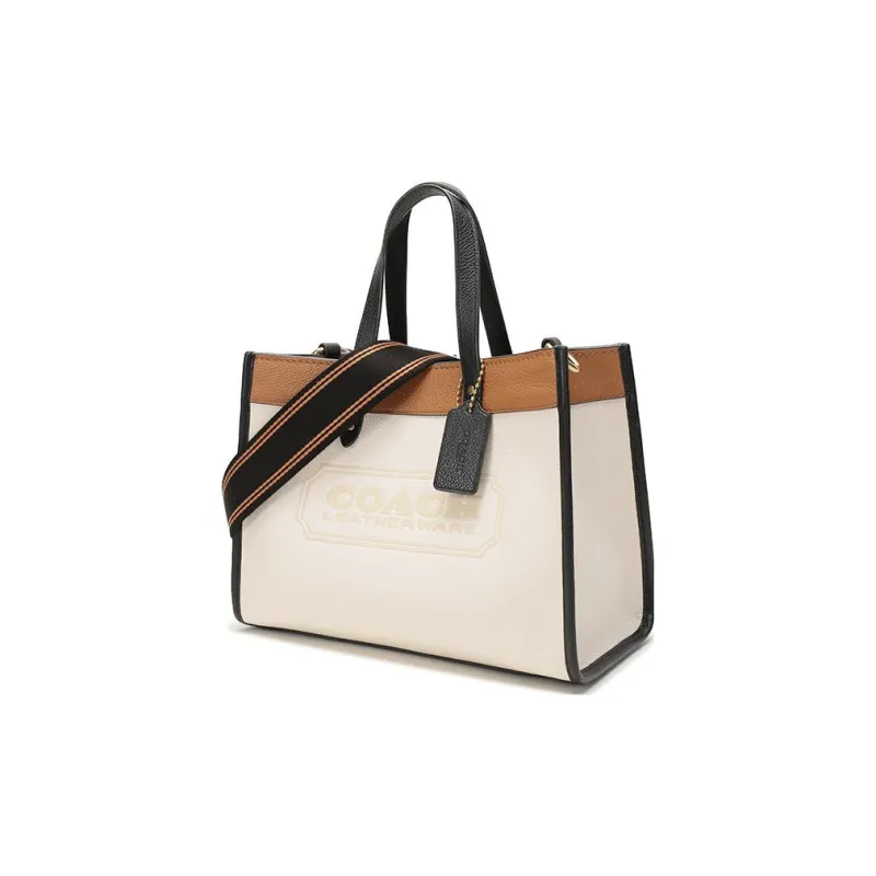 COACH Field Leather Tote Bag Shopping Bag Handbag Shoulder Bag Women's White With Milk Tea Brown-1