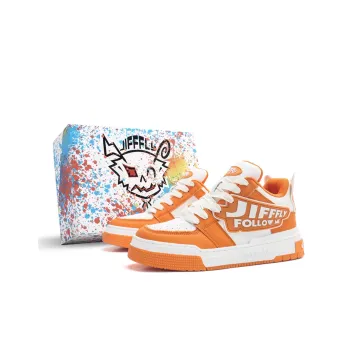 Jifffly Anti Slip And Wear Resistant Height Increasing Low Top Skateboard Shoes Unisex White Orange