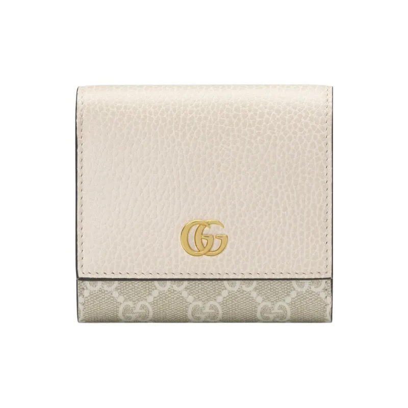 GUCCI GG Marmont Textured Leather With Canvas Wallet Small Size Women's White-0