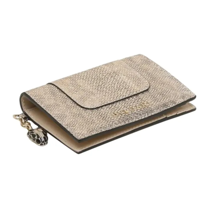 BVLGARI Serpenti Forever Series Water Snake Skin Foldable Card Holder Women's Brown-4