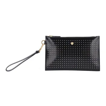VERSACE Calfskin Wrist Bag Clutch Women's Black