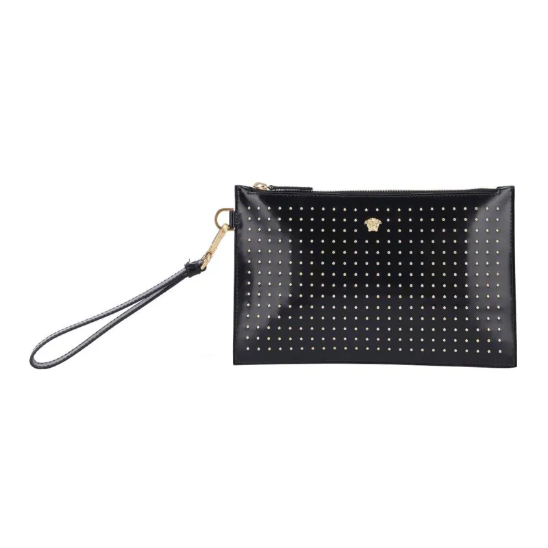 VERSACE Calfskin Wrist Bag Clutch Women's Black-0