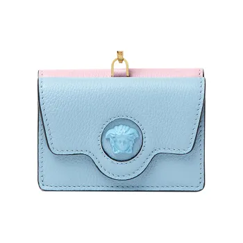 VERSACE La Medusa Cow Leather Wallet Women's Light Blue/Pink