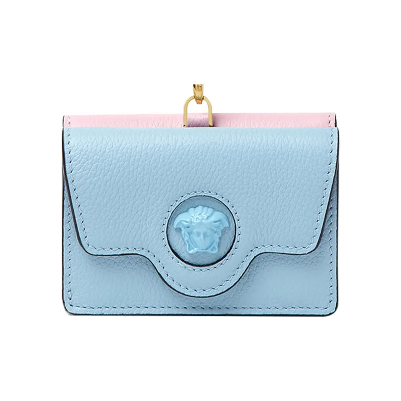 VERSACE La Medusa Cow Leather Wallet Women's Light Blue/Pink-0