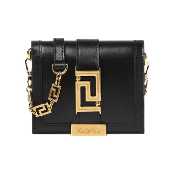 VERSACE Greca Goddess Cow Leather With Lambskin Decoration Shoulder Bag Crossbody Bag Wallets Women's Black