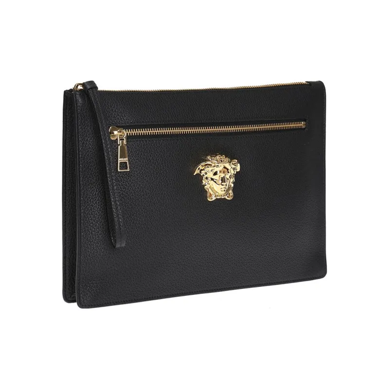VERSACE La Medusa Calfskin Wrist Bag Clutch Men's Black-1