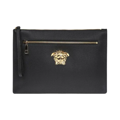 VERSACE La Medusa Calfskin Wrist Bag Clutch Men's Black