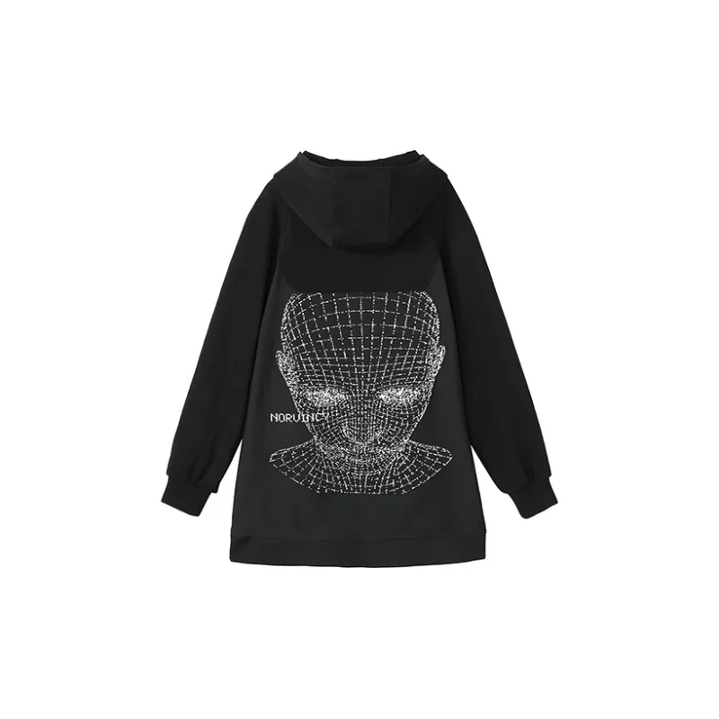 NORVINCY Oversized Hoodie With Half Open Collar From Trendy Brand Unisex Black-0