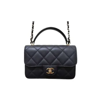 CHANEL Classic Flap CF Cow Leather Patchwork Handbag Women's Black