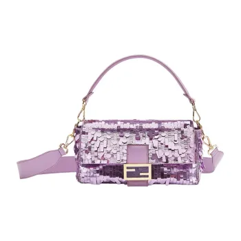 FENDI Baguette Leather Detail Portable Crossbody Bag, Shoulder Bag Women's Purple