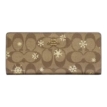 COACH Slim Wallet Coated Canvas With Smooth Leather Card Holder, Wallet Regular Women's Khaki
