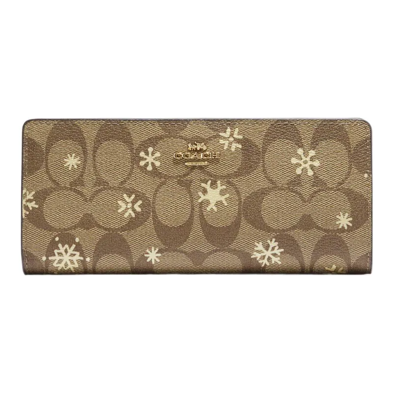COACH Slim Wallet Coated Canvas With Smooth Leather Card Holder, Wallet Regular Women's Khaki-0