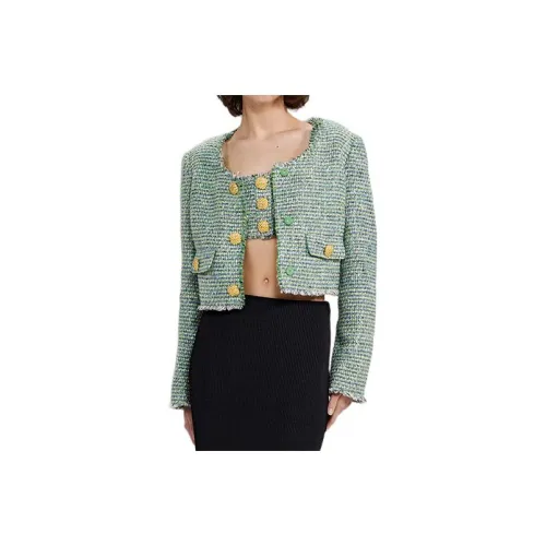 Self-portrait Cropped Coats Women's Green Mixed Color