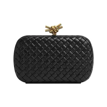 Bottega Veneta KNOT Lambskin Golden Mouth Bag Evening Clutch Bag Women's Black
