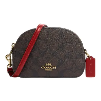 COACH Serena Signature Coated Canvas With Smooth Leather Shoulder Bag, Crossbody Bag Mini Women's Tan