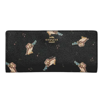 COACH Slim Wallet Coated Canvas With Smooth Leather Card Holder Wallet Women's Black