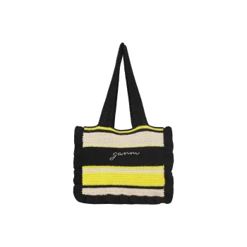 GANNI Organic Cotton Tote Bag Shopping Bag Shoulder Bag Handbag Women's Light Green/Black
