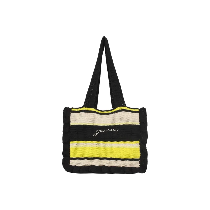 GANNI Organic Cotton Tote Bag Shopping Bag Shoulder Bag Handbag Women's Light Green/Black-0