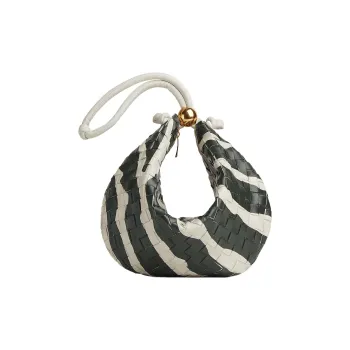 Bottega Veneta Turn Lamb Leather Portable One Shoulder Clutch Medium Size Women's White/Dark Green