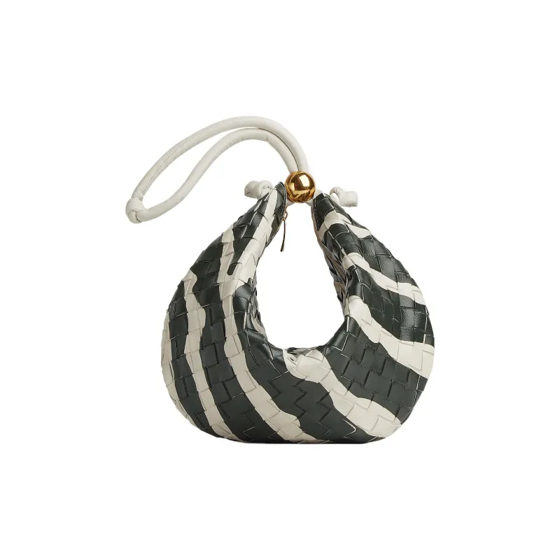 Bottega Veneta Turn Lamb Leather Portable One Shoulder Clutch Medium Size Women's White/Dark Green-0