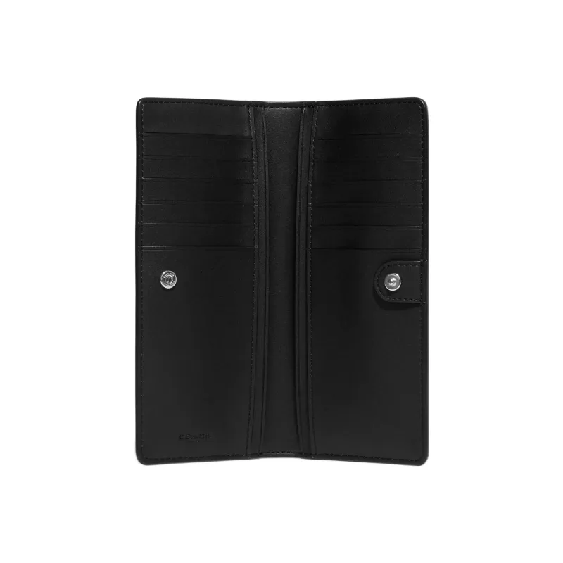 COACH Slim Wallet Coated Canvas With Smooth Leather Card Holder Wallet Women's Black-1
