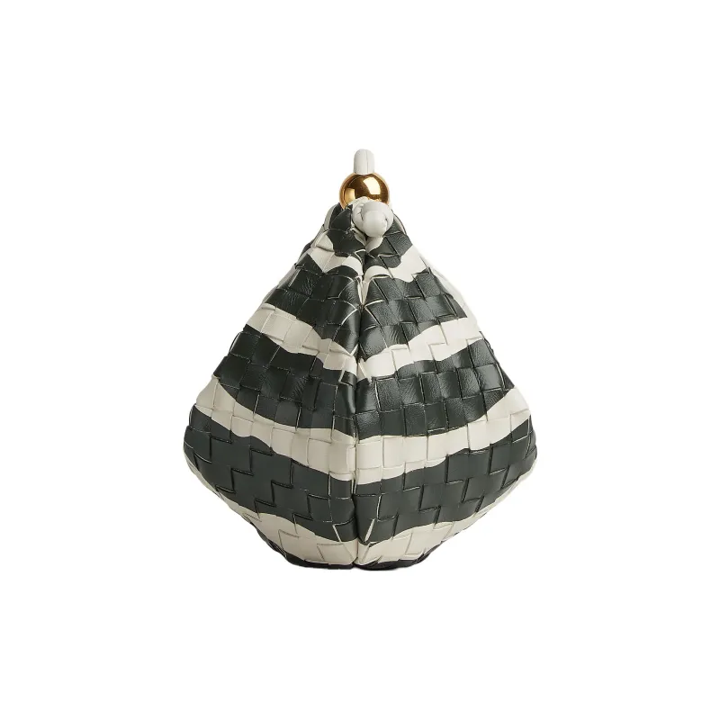 Bottega Veneta Turn Lamb Leather Portable One Shoulder Clutch Medium Size Women's White/Dark Green-1
