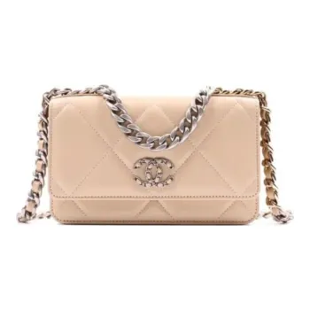 CHANEL 19BagWOC Lambskin And Metal Prosperity Bag With Zipper Small Square Bag Shoulder Bag Crossbody Bag Women's Beige