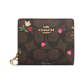 COACH Heart Canvas Card Holder Wallet Women's Tan