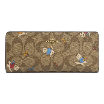 COACH Slim Wallet Coated Canvas With Smooth Leather Card Holder, Wallet Women's Khaki
