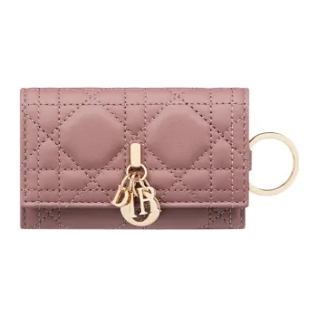 DIOR Lady Dior Lambskin Key Pouch Women's Pink Peony