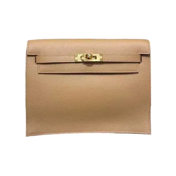HERMES Kelly Danse Evercolor Calfskin One Shoulder Crossbody Clutches Women's 0M Chai Milk Tea Beige