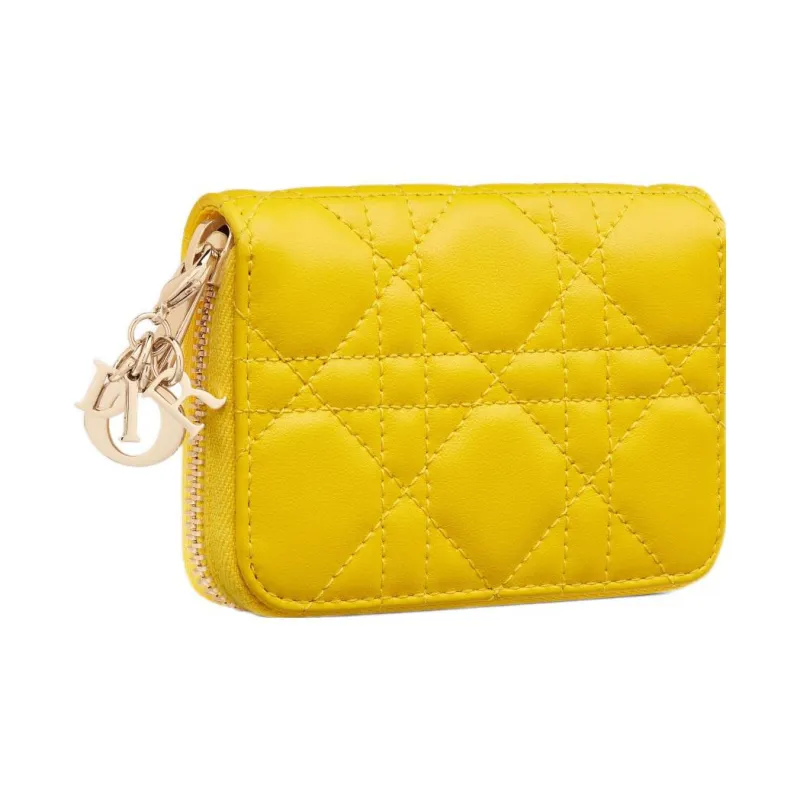 DIOR Lady Dior Sheepskin Wallet Small Size Women's Yellow-1