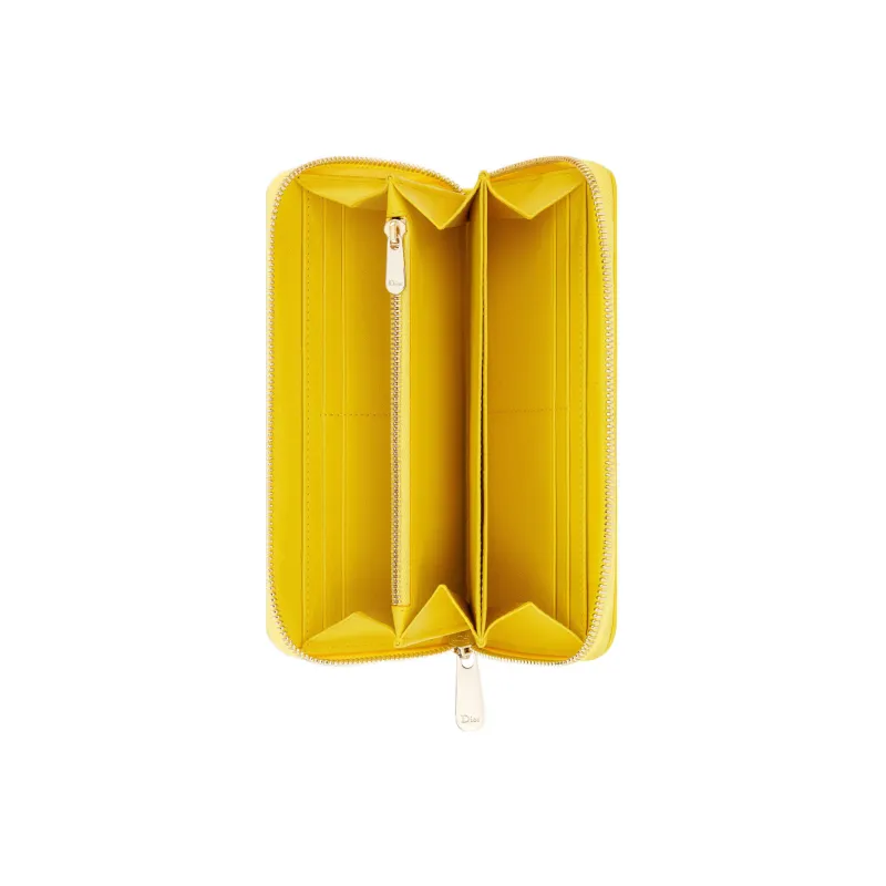 DIOR Lady Dior Quilting Lambskin Handheld Card Holder Wallet Regular Women's Yellow-3