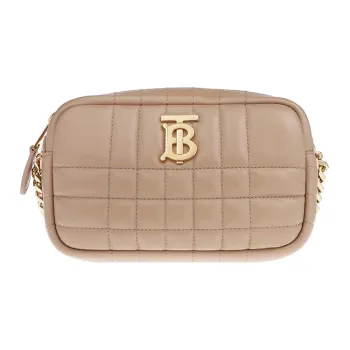 Burberry Quilted Leather Mini Lola Camera Bag Oat Beige/Gold tone