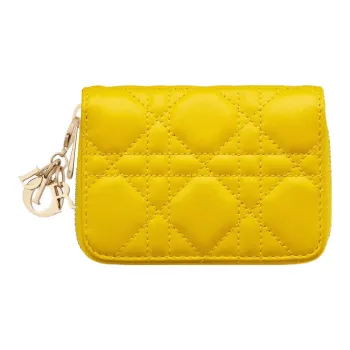 DIOR Lady Dior Sheepskin Wallet Small Size Women's Yellow