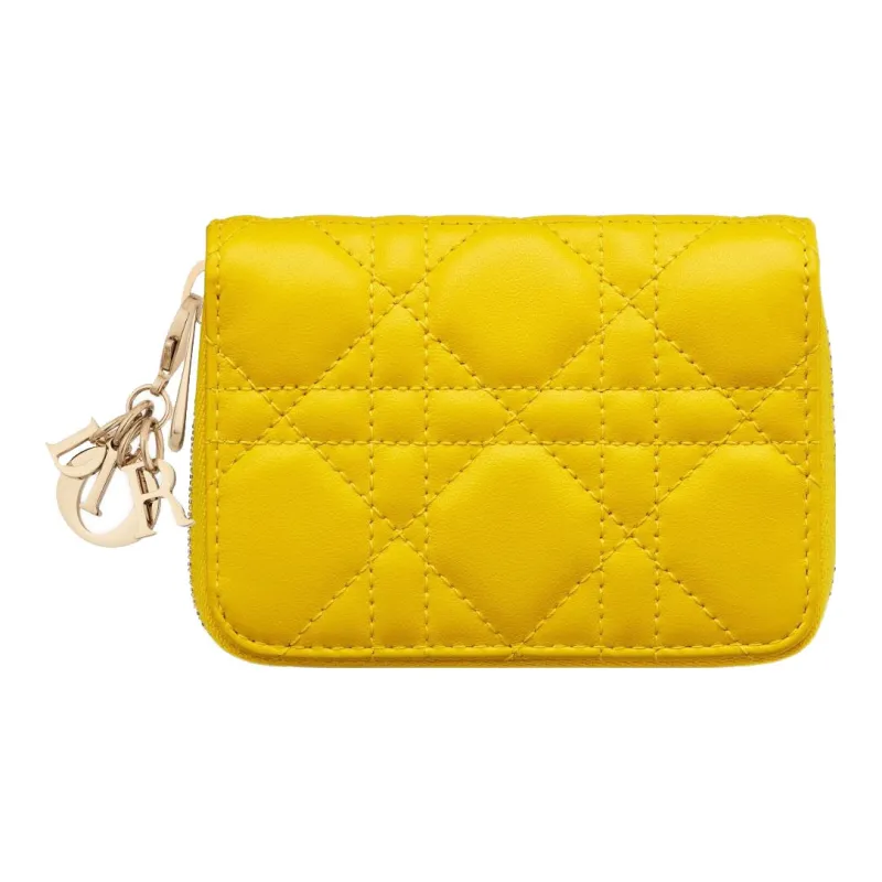 DIOR Lady Dior Sheepskin Wallet Small Size Women's Yellow-0