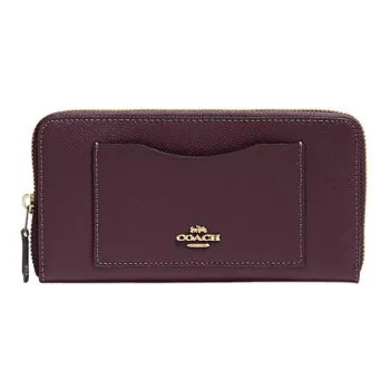 COACH Accordion Zip Cross-Stitch Leather Card Holder Wallet Women's Dark Purple
