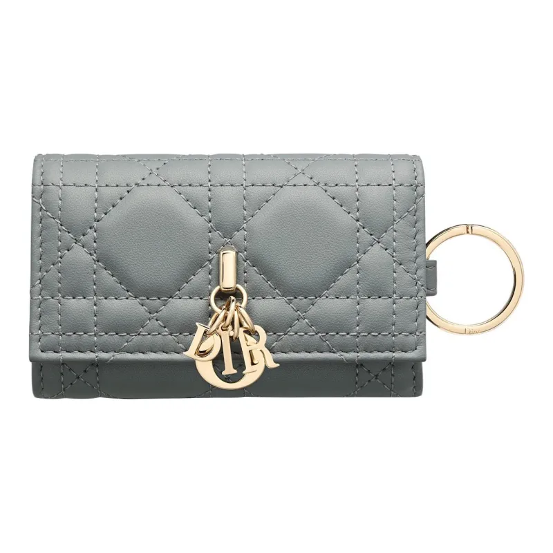 DIOR Lady Dior Lambskin Key Pouch Women's Cloud Blue-0