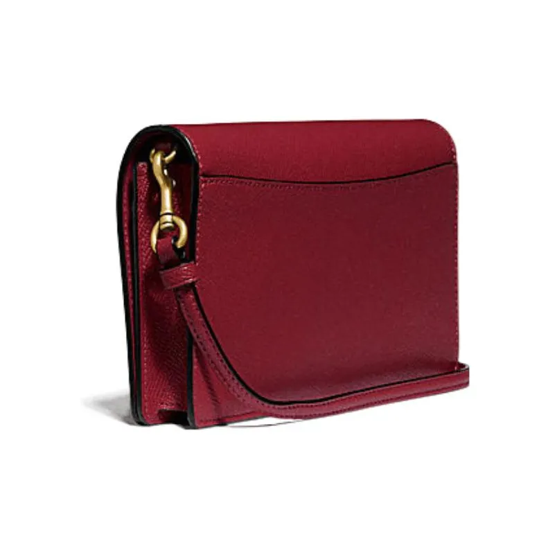 COACH Hayden Cross-Stitch Leather One Shoulder Crossbody Clutches Small Size Women's Red-1