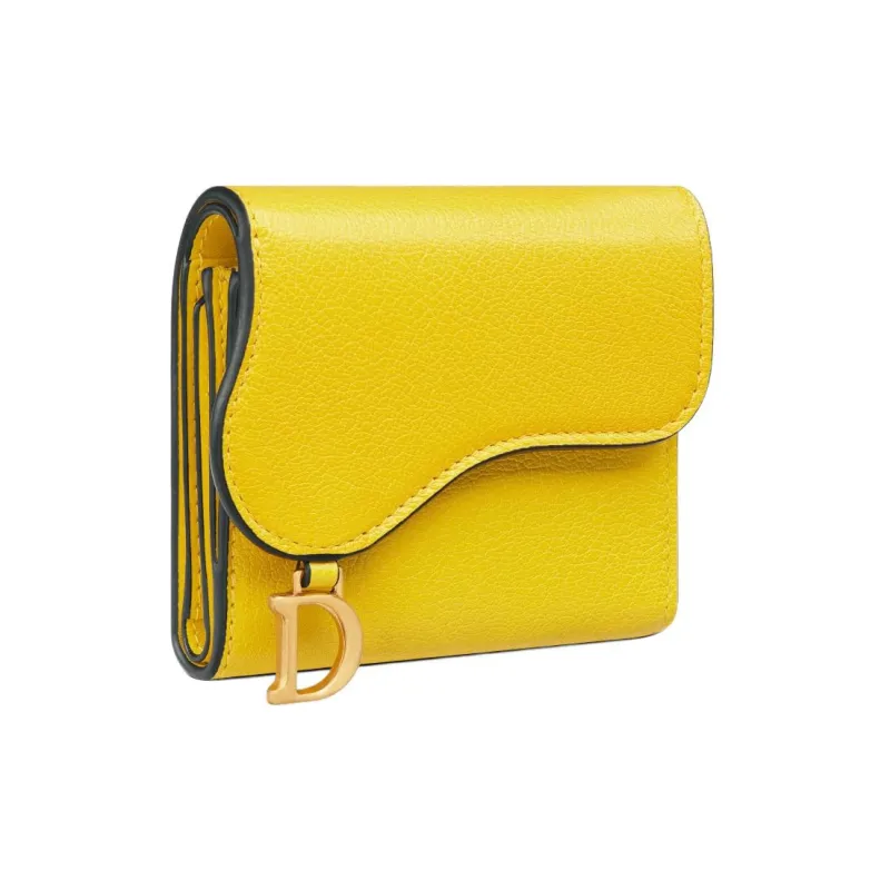 DIOR Saddle Goatskin Card Holder Wallet Women's Yellow-2
