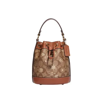 COACH Dempsey With Cow Leather Bucket Bag, Handbag, Shoulder Bag, Crossbody Bag Mini Women's Brown