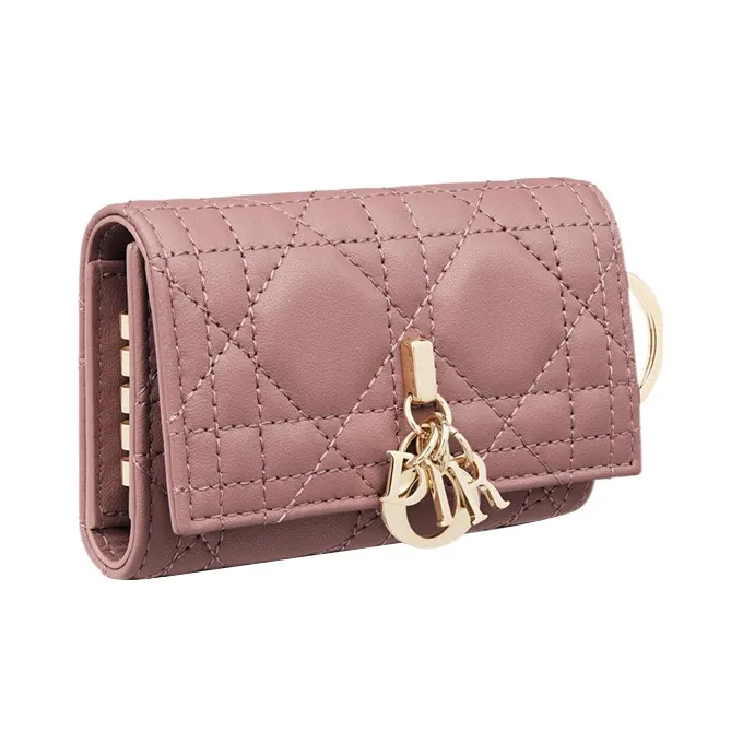 DIOR Lady Dior Lambskin Key Pouch Women's Pink Peony-1