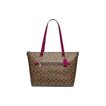 COACH Gallery Signature Coated Canvas With Smooth Leather Tote Bag Shopping Bag Handbag Shoulder Bag Women's Tan