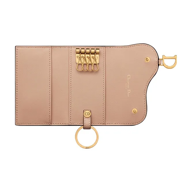 DIOR Saddle Goatskin Key Pouch Women's Light Pink-3