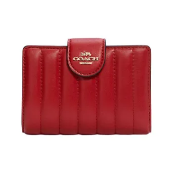 COACH Corner Zip Leather Card Holder Wallet Medium Size Women's Red