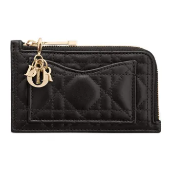 DIOR Lady Dior Lambskin Card Holder Regular Women's Black