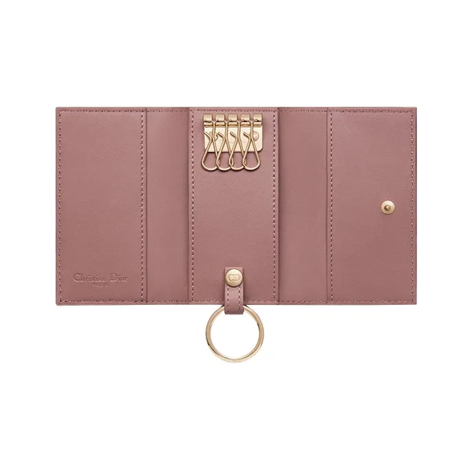 DIOR Lady Dior Lambskin Key Pouch Women's Pink Peony-3